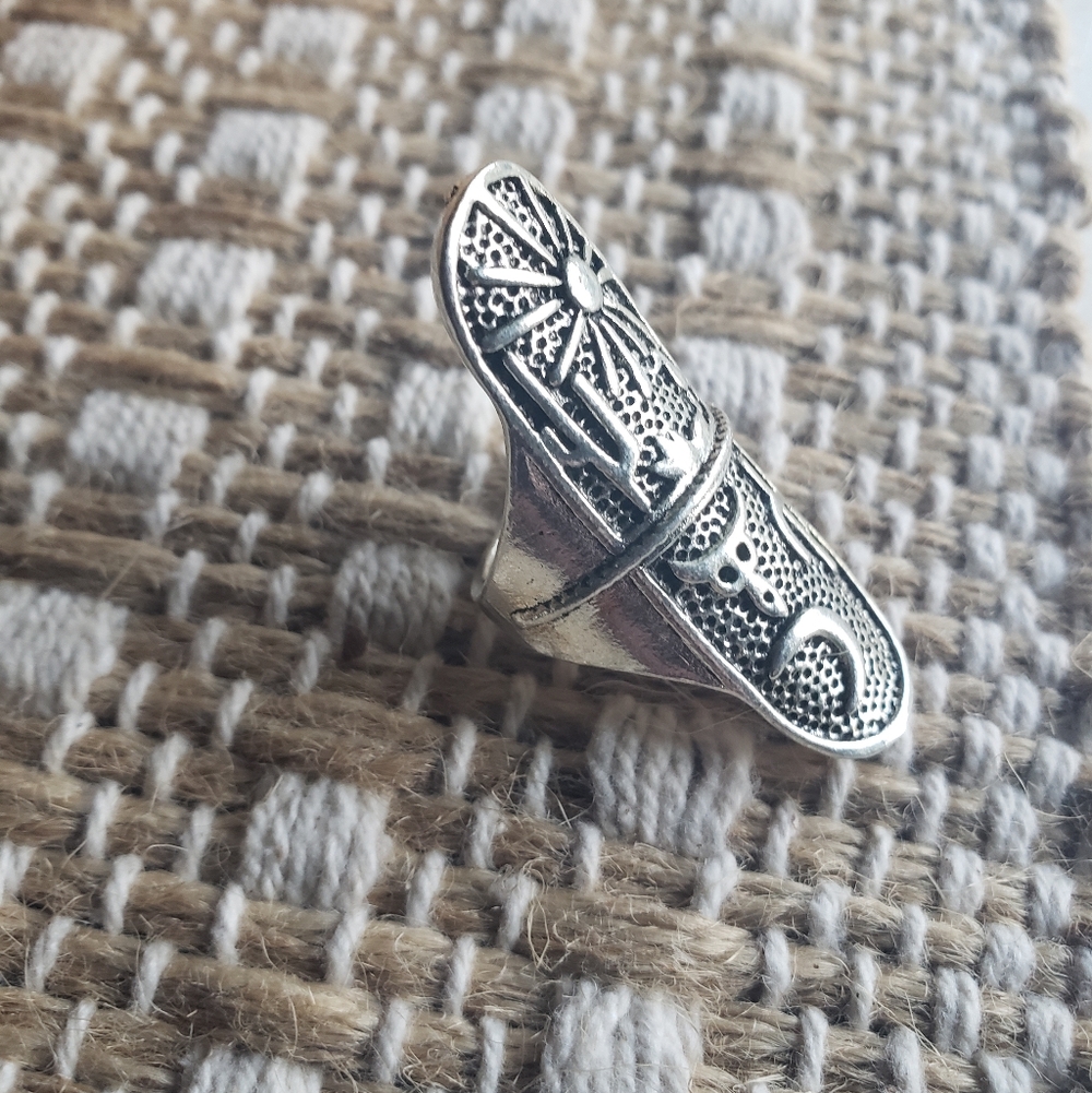 Silver Tone Boho Statement Ring Desert Moon Sand Sun Catci Cactus Moon Southwest
